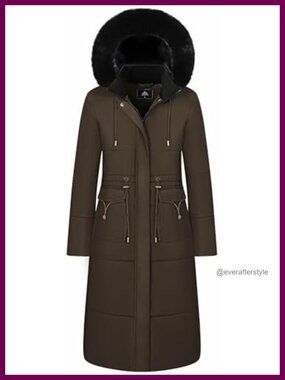 Women's Long Waterproof Maxi Puffer Down Jacket Faux Fur Hood Winter Coat